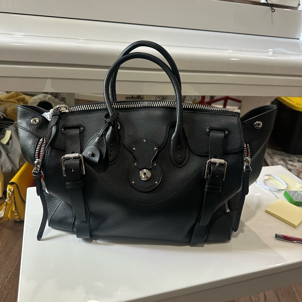 Ralph Lauren Black Leather Top-Handle Satchel Bag